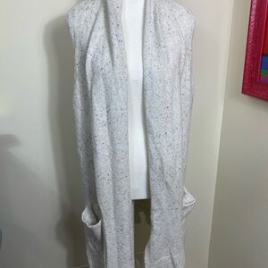 LOFT White Speckled Sweater Vest with Pockets